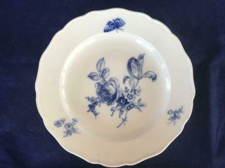 Fine Antique Meissen Porcelain Hand Painted Flower And Butterfly Plate.