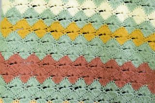 Vintage Crochet Light Green Brown Chevron Afghan Blanket Throw 64 x 34 3