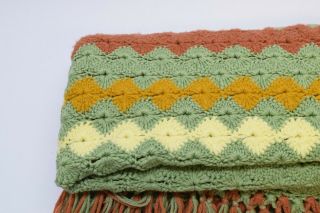 Vintage Crochet Light Green Brown Chevron Afghan Blanket Throw 64 x 34 5