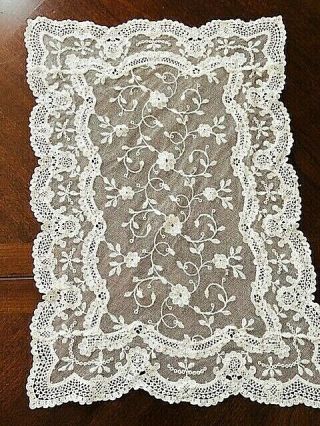 Antique Lace Dresser Scarf - Handmade - Victorian Tambour Tulle / Brussels Lace?