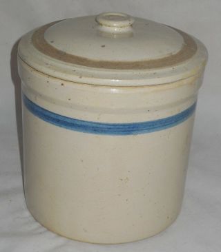 Primitive Pottery Stoneware Crock Lid 8 " X 9 " Blue Stripe Unknown Maker " 1 " Lid