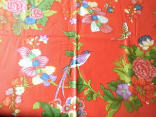 Vintage French Bird Butterfly Floral Cotton Fabric Orange Blue Green 2
