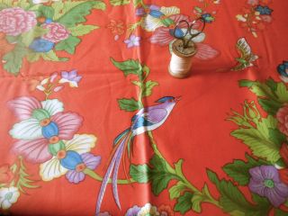 Vintage French Bird Butterfly Floral Cotton Fabric Orange Blue Green 3