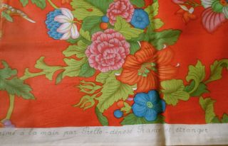 Vintage French Bird Butterfly Floral Cotton Fabric Orange Blue Green 4