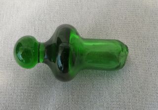 Vintage Antique Mid Century Modern GREEN Art GLASS CRUET Hand Blown with Stopper 6