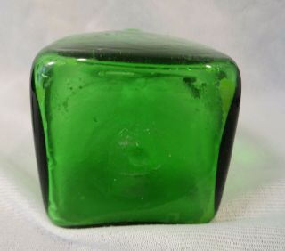 Vintage Antique Mid Century Modern GREEN Art GLASS CRUET Hand Blown with Stopper 7