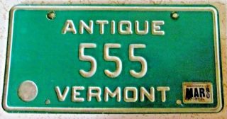 Vermont 1980 Triple Number " 5 " Antique Vehicle License Plate Quality 555