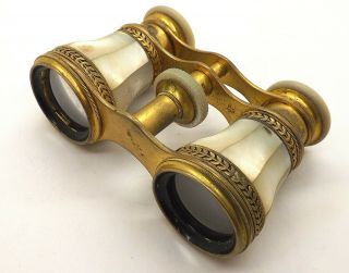 Antique Lemaire Paris Brass and Mother of Pearl Opera Glasses In Case 2