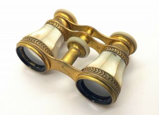 Antique Lemaire Paris Brass and Mother of Pearl Opera Glasses In Case 3