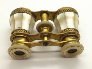 Antique Lemaire Paris Brass and Mother of Pearl Opera Glasses In Case 8