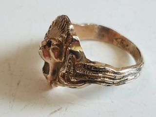 Antique Vintage Lion ' s Head Gold Filled Ring Sz 7.  75 old unique w stone eyes 3