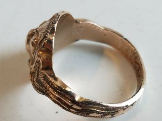 Antique Vintage Lion ' s Head Gold Filled Ring Sz 7.  75 old unique w stone eyes 4