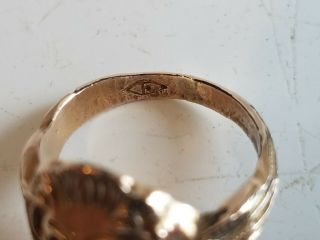 Antique Vintage Lion ' s Head Gold Filled Ring Sz 7.  75 old unique w stone eyes 5