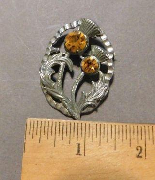 Antique Vintage Scottish Celtic Sterling Silver Citrine Thistle Pin (i)