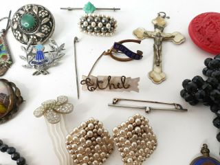 Antique & Old Vintage Jewellery Necklaces Brooches Pins Earrings Bundle Joblot 7
