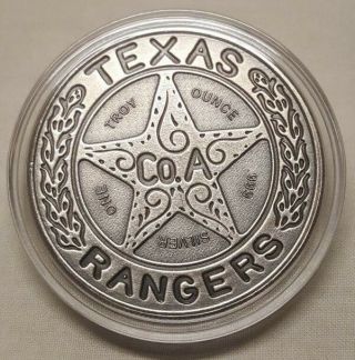1oz.  999 Fine Silver Texas Rangers Badge Estados Unidos Mexicanos Antiqued Round