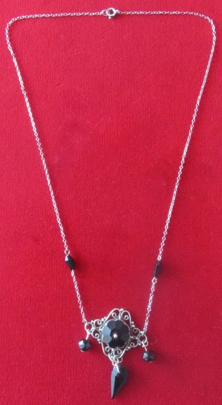 Antique Sterling Silver & French Jet Bead Necklace