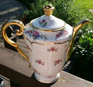 Antique Limoges France Chocolate Coffee Pot.  Roses & Gold