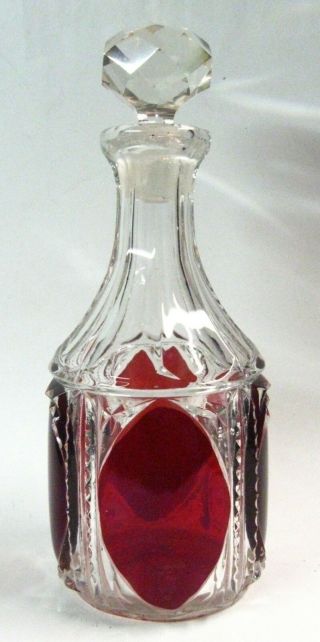 Antique 1890s Glass Eapg “pentagon” Ruby Stained Decanter,