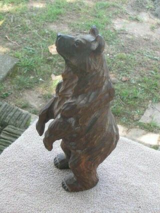 Vintage Folk Art Hand Carved Bear Figure Japan? Germany? Glass Eyes 13 " T Cabin
