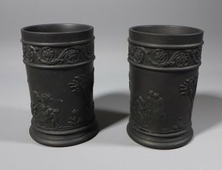 Fine Antique 19th C.  Wedgwood Black Basalt Small Spill Vases