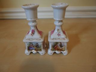 Schierholz Germany 2 Candleholders Hand Painted Old Victorian Romantic