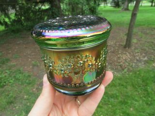 Fenton Orange Tree Antique Carnival Art Glass Powder Jar Rare Green