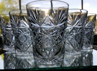 Six Antique Abp Cut Glass Crystal Tumblers Gorgeous Cut