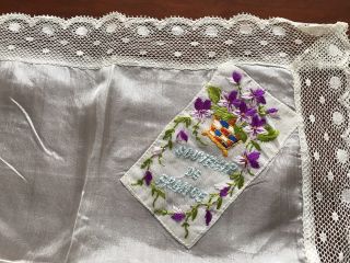 Antique Vintage Embroidered Silk Lace Ladies Handkerchief " Souvenir De France "