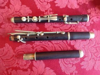 Antique German Carl Fischer Ebony Flute W/ Nickel Silver Mounts & German Case