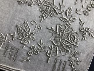 2 Vintage Linen Madeira Work Hand Embroidered Ladies Wedding Handkerchief