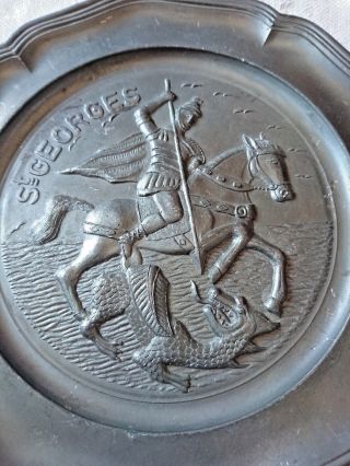 Antique Vintage Germany Embossed & Engraved Pewter Plate St Georges