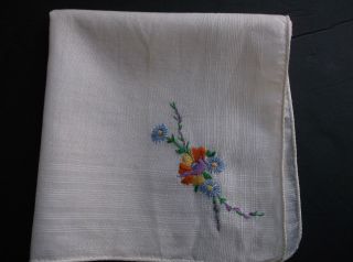 Older Vtg Hand Embroidery Men Pocket Square Handkerchief Floral Corner Flowers