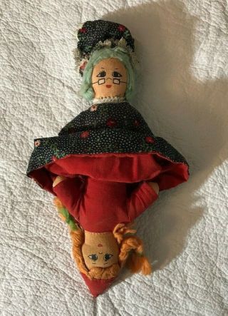 Vintage Cloth Doll Little Red Riding Hood Double Sided Flip Doll Grandma Wolf