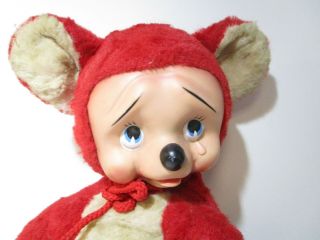 Vintage rubber faced crying sad teddy bear Knickerbocker Rushton 1960 ' s toy 2