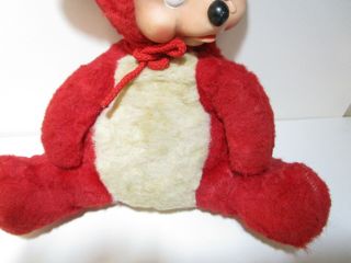 Vintage rubber faced crying sad teddy bear Knickerbocker Rushton 1960 ' s toy 4