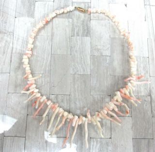 Vintage White And Pink Coral Beaded Necklace 15 - K6107