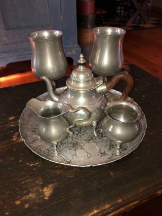 Complete Vintage Antique Pewter Tea Set