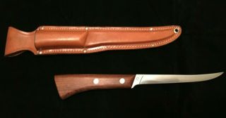 Vintage Western S - W76 Stainless Steel Fillet Knife W/ Leather Sheath / 11 " -