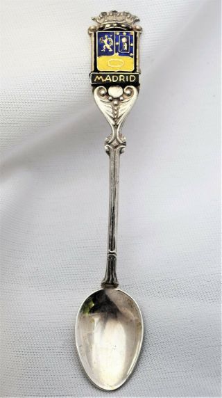 Vintage Enameled 800 Silver Madrid Spain Souvenir Spoon