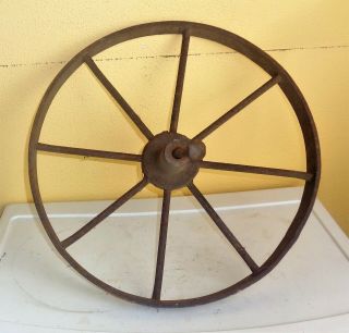 Antique Primitive Cast Iron Industrial Wagon Wheel Steampunk 15 " Diameter