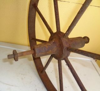 Antique Primitive Cast Iron Industrial Wagon Wheel Steampunk 15 