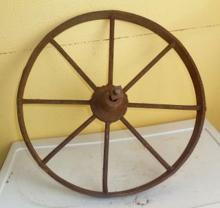 Antique Primitive Cast Iron Industrial Wagon Wheel Steampunk 15 