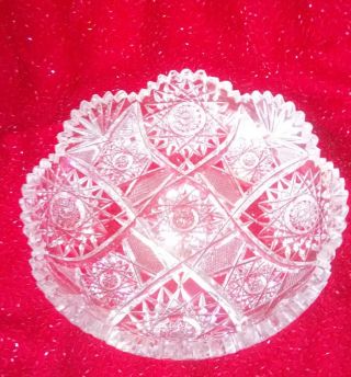 American Brilliant Period Cut Glass Crystal Dish 8 " Wide Antique