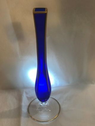 Antique Elegant Val Saint Lambert,  Cobalt Blue Signed Gold Gilt Crystal Vase