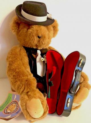 Vintage Vermont Teddy Bear With Violin Case.  Plush Stuffed Animal Collectible