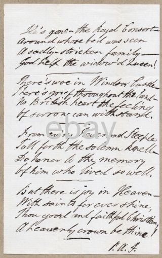 On The Death Of Prince Albert Signed Victorian Manuscript Poem Cottesbrooke Hall