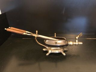 Antique Curling Iron Gas Fired Heater Figural Turtle Steampunk Collectible Wood