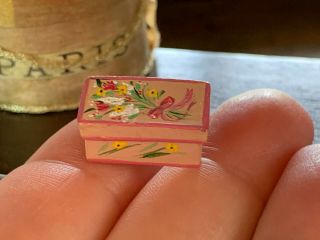 Artisan Miniature Dollhouse Vintage Hand Painted Wood Box W/ Pocket Watch Signed