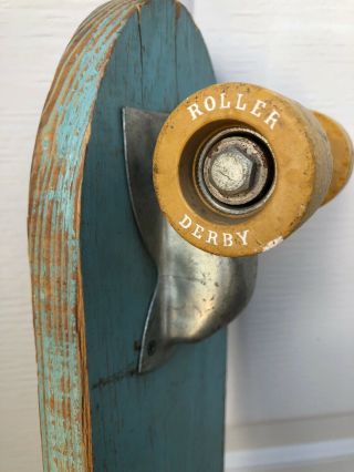Vintage Wooden Roller Derby Mustang 15 Skateboard Clay Wheels Light Blue/yellow